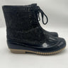 Sugar Skipper Black Glitter Duck Lace Up Rain Boots Womens 10 Sugar