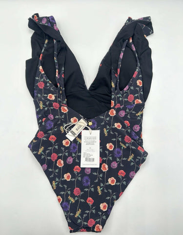 Malai Woman’s Bloomsbury Mushy one-piece swimsuit Dark Floral Ruffle Size M