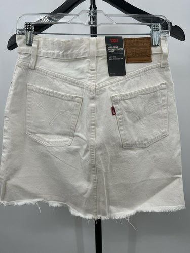 Levi's High Rise Deconstructed Skirt White Denim Frayed Hem 27 Levi's