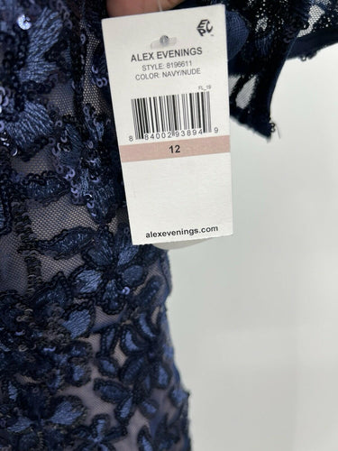 Alex Evenings Gown Navy Nude Sequin Lace Cold Shoulder Formal Dress 12 Alex Evenings