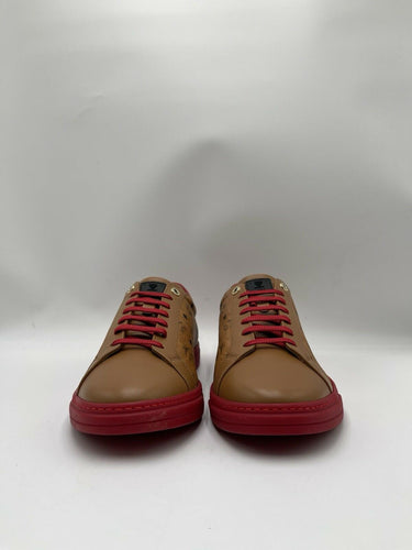 MCM Men’s Terrain Derby Visetos Logo Low Top Sneakers Cognac Leather Size 44