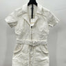 Show Me Your Mumu Outlaw Romper White Denim, Front Zip And Braided Trim Size L Show Me Your MuMu