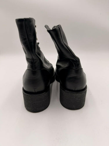 Chanel Interlocking CC Logo Black Leather Combat Boots Size 35