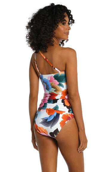La Blanca Women's One Shoulder Tankini Swimsuit Top, Multi//Floral Rhythm Size 8 La Blanca