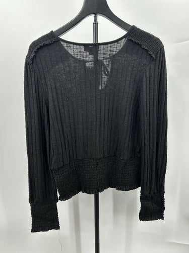 Bloomfield Woman’s black long-sleeve textured blouse tie-neck detail Size L
