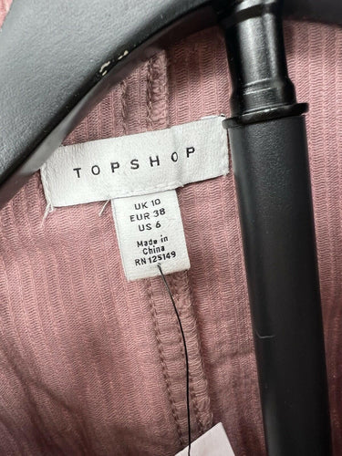 Topshop Dusty Rose Corduroy Belted Button Front Shirt Dress Mini - US 6