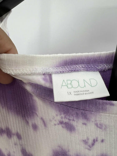 Abound Ribbed Tank Top Purple White Tie Dye Sleeveless Stretch NWT - 1X