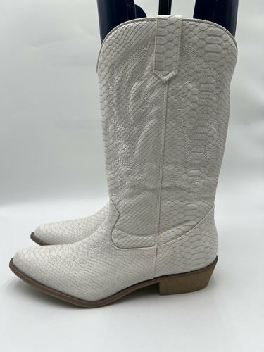 Coconuts Gaucho White Snakeskin Cowboy Boots Size 9.5