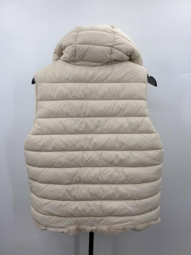 Joie Beige Reversible Puffer Vest Faux Fur Hooded Quilted Gold Zip Pocket M