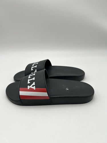 Men’s Bally Simon Black / Red Rubber Logo Sandals Slides Size 40