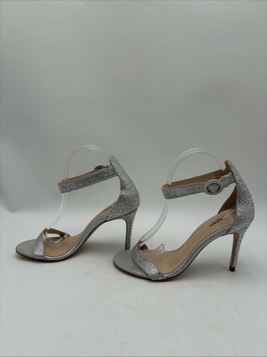 L'agence Vivienne Crystal Embellished Heel Sandals Silver Size 40