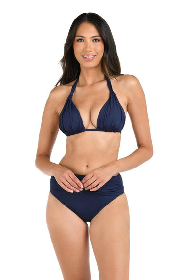 La Blanca Women's Rouched Halter Bikini Swimsuit Top, Indigo Size 10 La Blanca