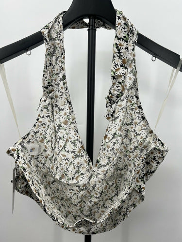 ABOUND Halter Top Daisy Floral White Black Twist Front Sleeveless - XS