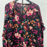 Wonderly Blouse Womens Floral Top Ruffle Sleeve V Neck Black Pink Orange XL Orange
