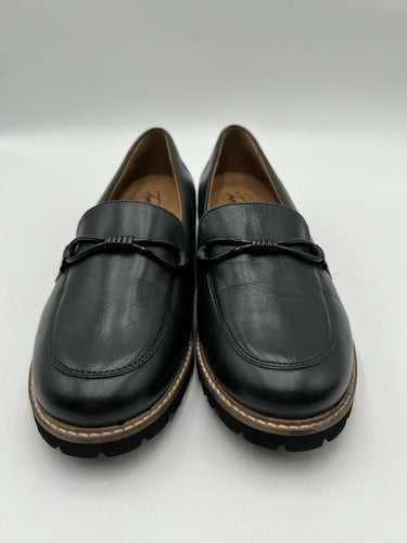 Trotters Black Leather Lug Loafers Bow Size 9.5