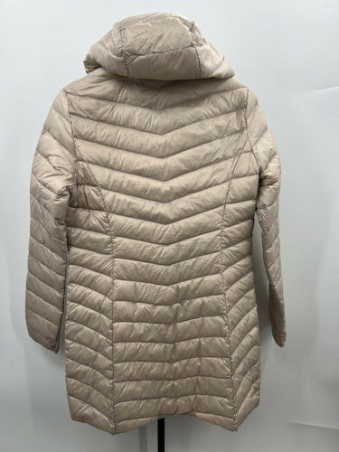 32 Degrees Heat Womens Puffer Jacket Beige Hooded Chevron Quilted NWOT Size S
