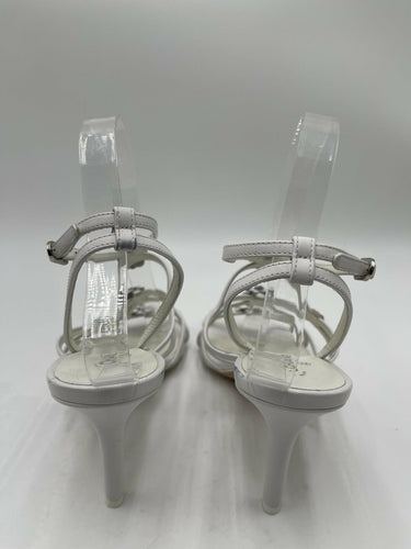Women’s Chanel floral white  leather heeled sandals Size 39