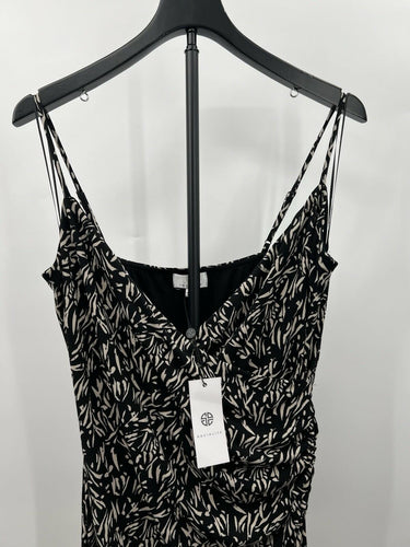 Socialite Dress Womens  Black Beige Abstract Cowl Neck Ruched Bodycon NWT L