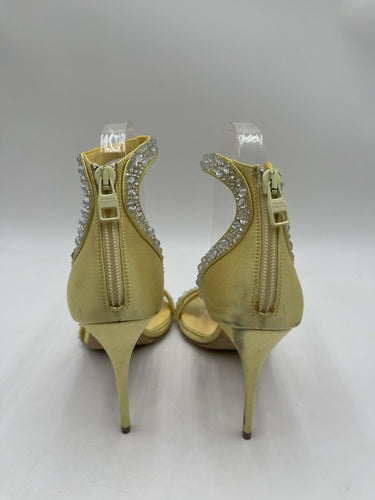 Alexander McQueen Crystal Yellow Satin Ankle-Cuff Cocktail Sandals Size 37.5 Alexander McQueen