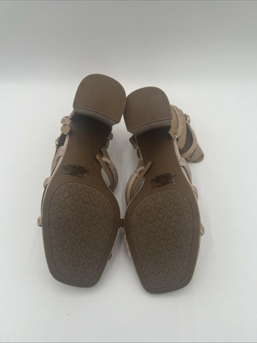 Kelly & Katie CADENE Taupe Fabric Square Toe Strappy Rhinestone Sandals, 9M Kelly