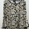 Coco Bianco Top Womens Bell Sleeve Blouse Black Cream Floral Made in USA Knit XL Coco Bianco