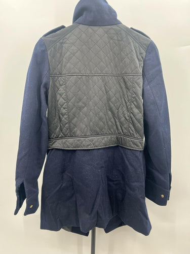 French Connection Women's Mixed Media Cutaway Coat Navy/Black Size 4 French Connection