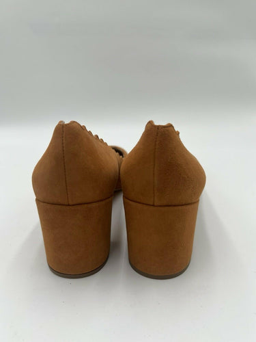 Chloe Lauren 50MM Scalloped Ballerina Suede Pumps Ochre Womens Size 41