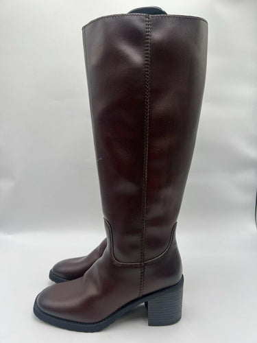 Zodiac Indy Coffee Wide Calf Knee High Boots Block Heel Womens Size 8 M