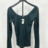 River Island Woman’s long-sleeve Green top deep scoop neck ribbed fabric Size 12 River Island