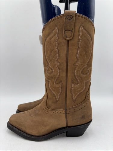 Shyanne DONNA EMBROIDERED Brown Leather Square Toe Pull On Boots Size 6.5 B