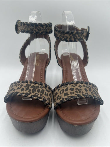 Madeline Girl Bruh Animal Print Block Heel Shoes Buckle Open Toe Size 8.5