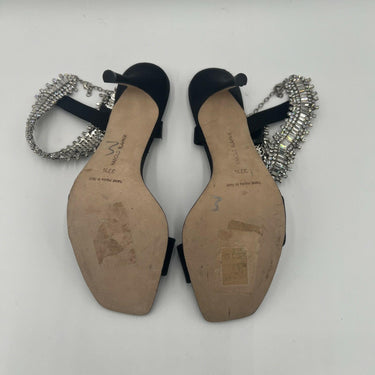 Manolo Blahnik Black Satin Open Toe Rhinestone Ankle Strap High Heels Women 37.5 Manolo Blahnik