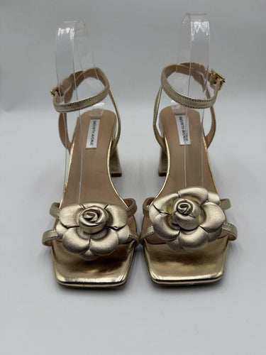 Women’s Saks Fifth Avenue metallic gold Floral sandals Strap Heels Size 7.5M