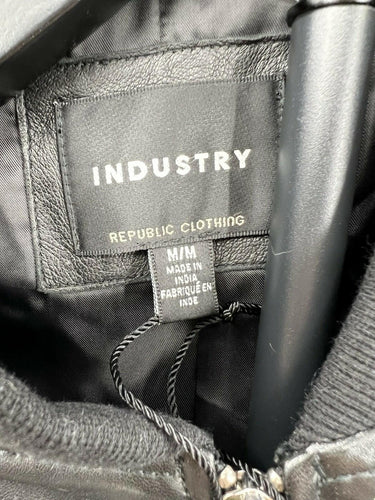 Industry Republic Leather Bomber Jacket Mens Black Zip NWOT Size M