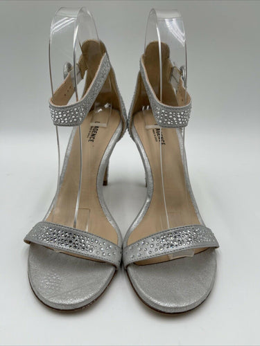 L'agence Vivienne Crystal Embellished Heel Sandals Silver Size 38.5