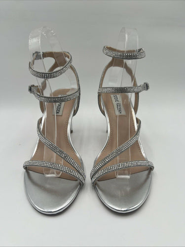 Women's Steve Madden Graycen Silver Rhinestone Heels Sandal Size 7M Steve Madden