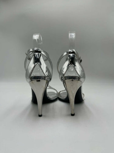 Alexander McQueen Armadillo mirror-effect faux leather sandals silver Size 36.5 Alexander