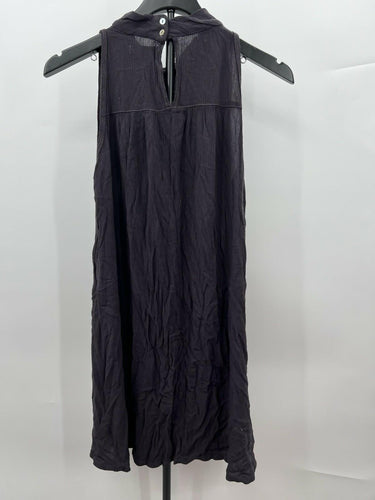 Allen Allen USA Womens Sleeveless High Neck Crinkle Gauze Dress Gray Boho S