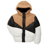 NWT SAM EDELMAN Girl's Faux Sherpa Colorblock Puffer Jacket Camel Size S 7/8 Sam Edelman