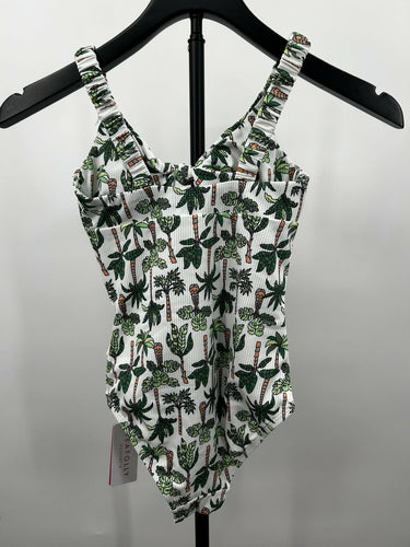 Seafolly Girls one-piece swimsuit Ribbed Palm Tree Print Size 10