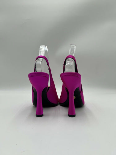 Versace Medusa Plaque satin slingback sandals in fuchsia pink Size 37.5 Versace