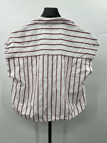 Madewell Blouse Womens White Burgundy Stripe Sleeveless Button Up Top S Madewell