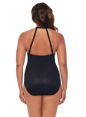 Miraclesuit Women's Rock Solid Wrapsody Halter Tummy Control Swimsuit, Black,14 Miraclesuit