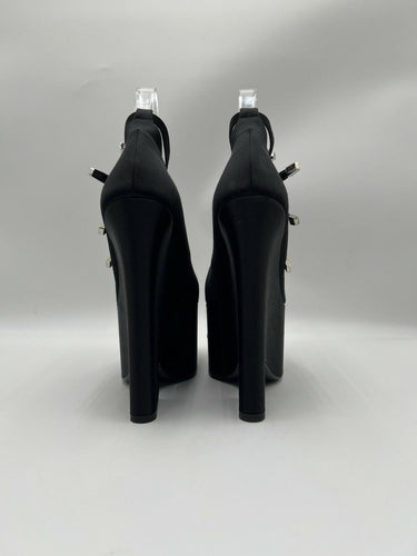 Versace Women’s Tempest Platform Pumps Black Satin Leather Trim Size 35.5 Versace