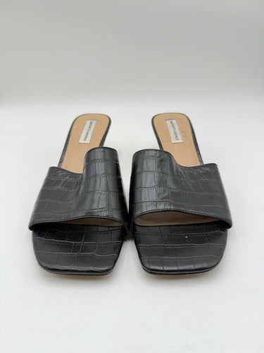 Saks Fifth Avenue black croc-embossed mule sandals Size 7.5M