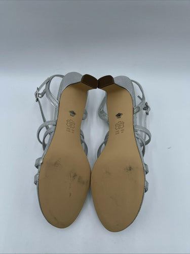Nina Sandals Woman’s Silver Strappy Genaya-FY Glitter Spool Heel Size 10M Nina