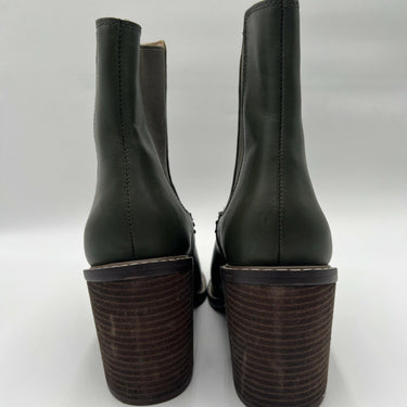 Women’s  Crown Vintage Pimmy Green Leather Block Heel booties Size 9M Crown Vintage