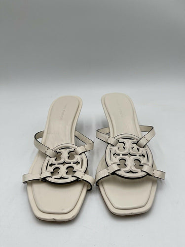 Tory Burch Miller Bombé 55mm White Leather Low Heel Sandal Size 6M