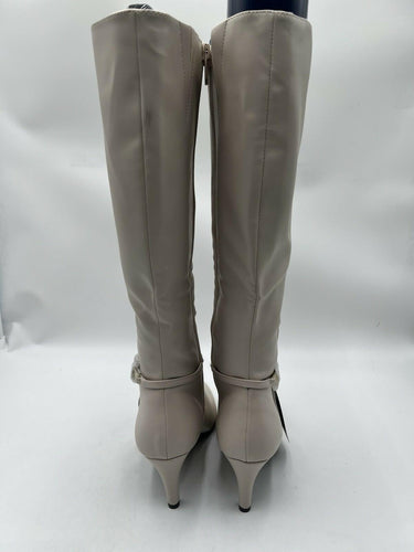 HannaP White Tall Boot Womens Kitten Heel Ankle Strap Size 9M HannaP