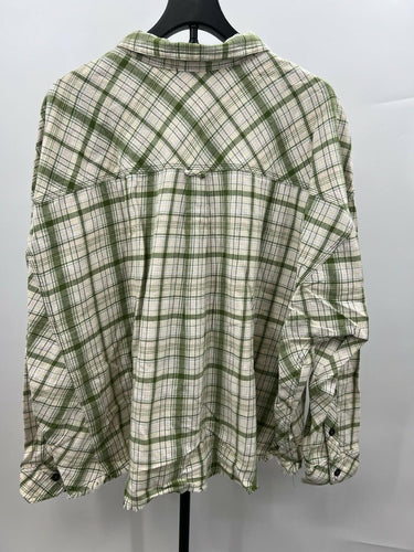 BP  Green Plaid Crop Flannel Shirt Raw Hem Button Up Plus Size 2X BP